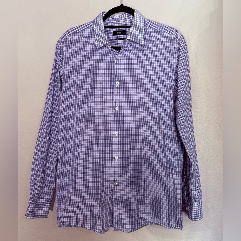 BOSS Hugo Boss SHARP Fit Button Up Long Sleeve Collared Shirt, 16 34/35
